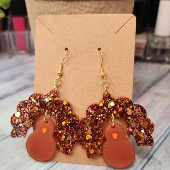 Glitter Turkey Earrings- Thanksgiving Earrings - Picture 6 of 9